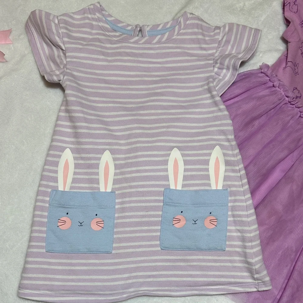 EUC girls 4pc Easter bunny bundle-3 dresses & pair of pajamas 3t